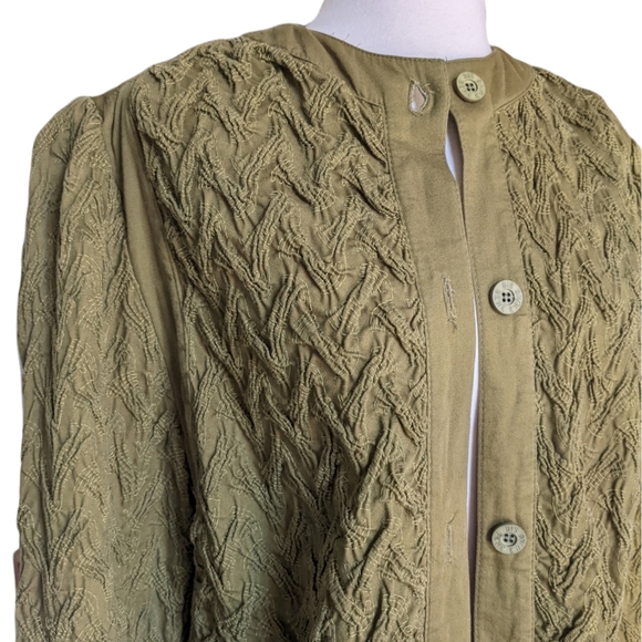 Vintage Olive Green Cardigan Button Front Jacket pea green Gene Ewing Bis - Picture 4 of 9